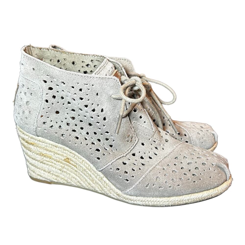 Toms Laser Cut Suede Espadrille Wedge Booties - Size 6